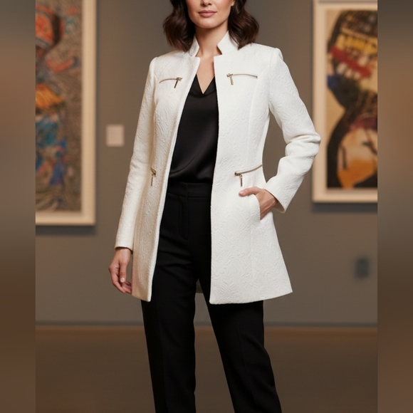 LG Lena Gabrielle Jackets & Blazers - LG Lena Gabrille Ivory Jacquard Long Elegant White Women's SZ 4 Style Jacker Bla